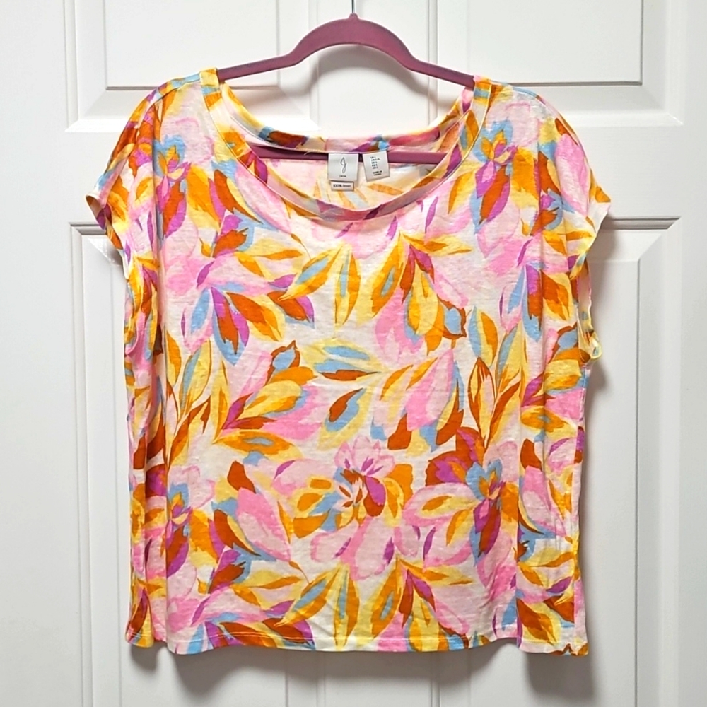 ~SOLD~✨️Pretty Joie Pastel Print Linen Loose Fit Top Size Large
